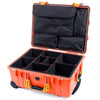 Pelican 1560 Case, Orange with Yellow Handles & Latches TrekPak Divider System with Computer Pouch ColorCase 015600-0220-150-240