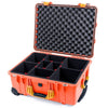 Pelican 1560 Case, Orange with Yellow Handles & Latches TrekPak Divider System with Convolute Lid Foam ColorCase 015600-0020-150-240