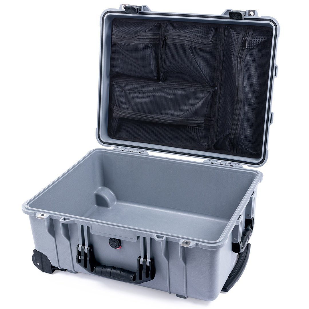 Pelican 1560 Case, Silver with Black Handles &amp; Latches Mesh Lid Organizer Only ColorCase 015600-0100-180-110