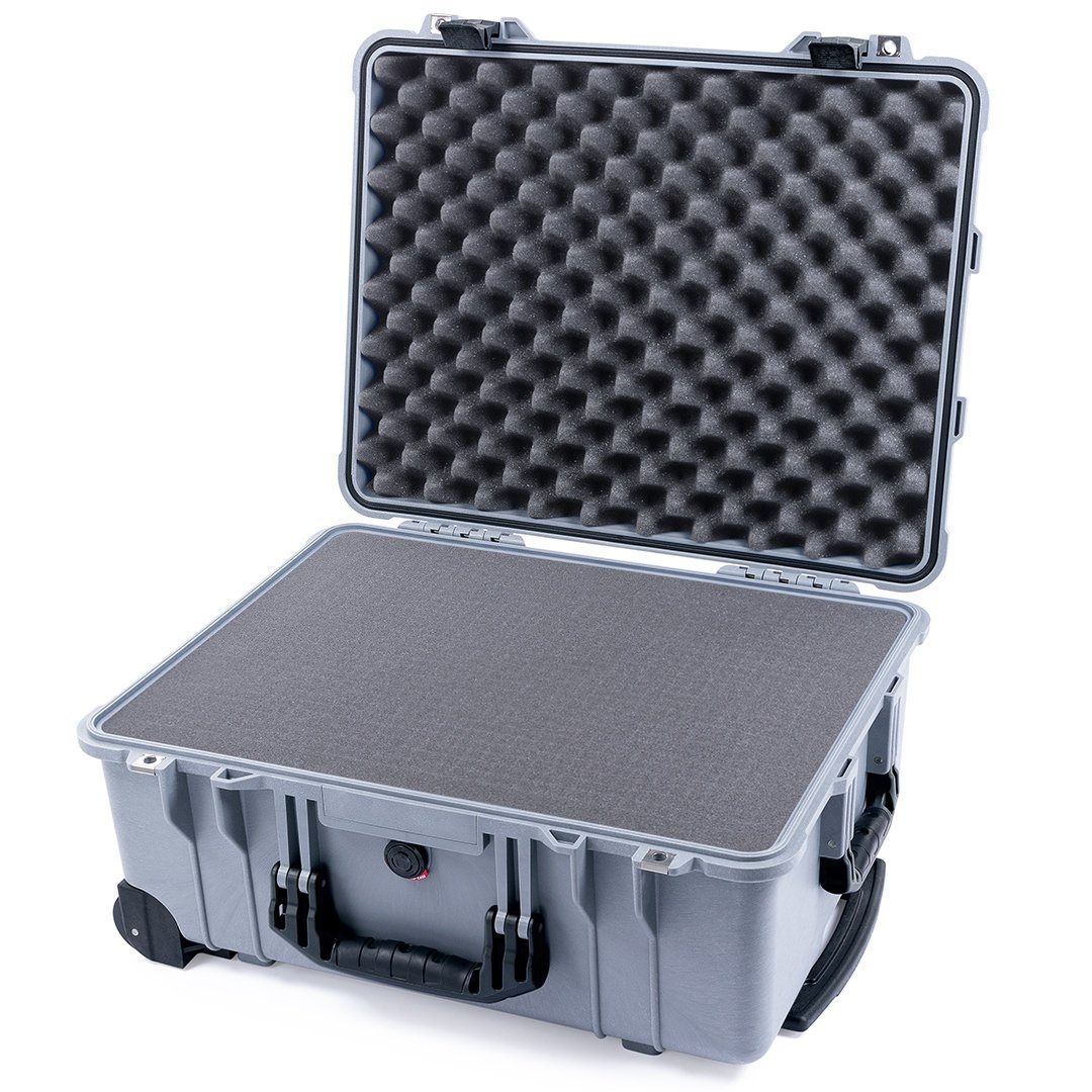 Pelican 1560 Case, Silver with Black Handles &amp; Latches Pick &amp; Pluck Foam with Convolute Lid Foam ColorCase 015600-0001-180-110