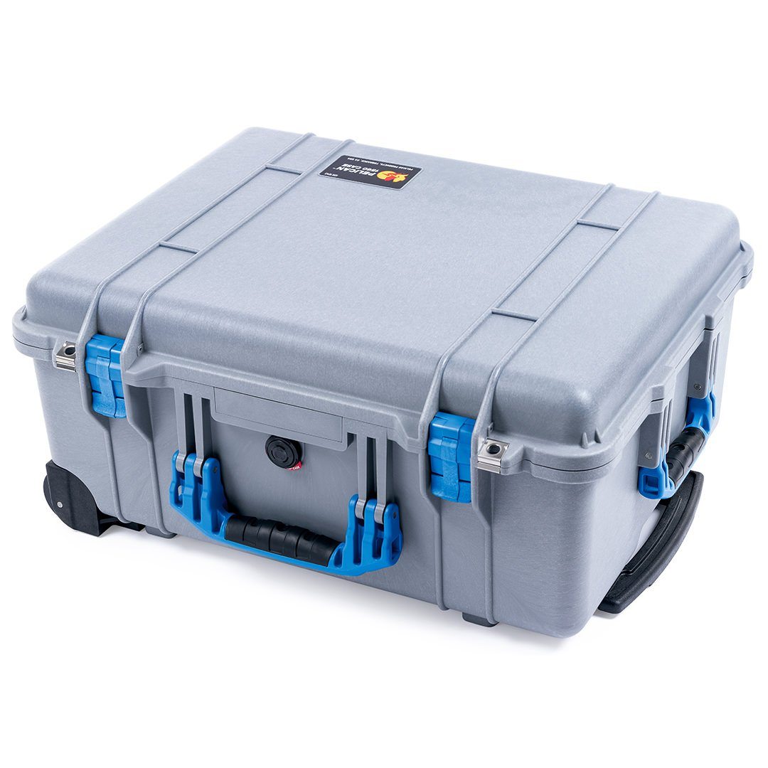 Pelican 1560 Case, Silver with Blue Handles & Latches ColorCase 