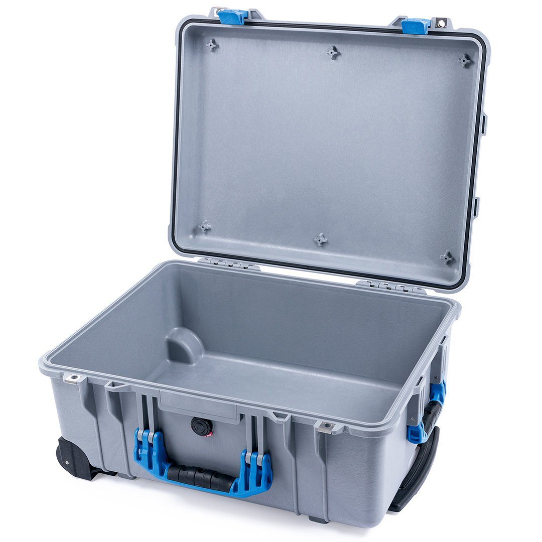 Pelican 1560 Case, Silver with Blue Handles &amp; Latches None (Case Only) ColorCase 015600-0000-180-120