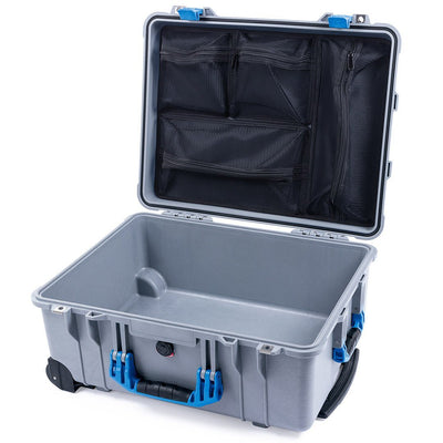 Pelican 1560 Case, Silver with Blue Handles & Latches Mesh Lid Organizer Only ColorCase 015600-0100-180-120