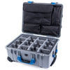 Pelican 1560 Case, Silver with Blue Handles & Latches Gray Padded Microfiber Dividers with Computer Pouch ColorCase 015600-0270-180-120