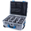 Pelican 1560 Case, Silver with Blue Handles & Latches Gray Padded Microfiber Dividers with Mesh Lid Organizer ColorCase 015600-0170-180-120