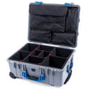 Pelican 1560 Case, Silver with Blue Handles & Latches TrekPak Divider System with Computer Pouch ColorCase 015600-0220-180-120