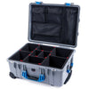 Pelican 1560 Case, Silver with Blue Handles & Latches TrekPak Divider System with Mesh Lid Organizer ColorCase 015600-0120-180-120