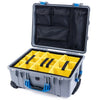 Pelican 1560 Case, Silver with Blue Handles & Latches Yellow Padded Microfiber Dividers with Mesh Lid Organizer ColorCase 015600-0110-180-120