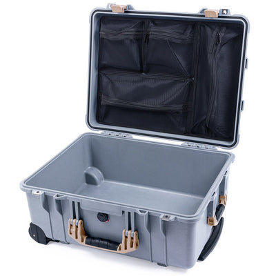 Pelican 1560 Case, Silver with Desert Tan Handles & Latches Mesh Lid Organizer Only ColorCase 015600-0100-180-310