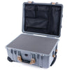Pelican 1560 Case, Silver with Desert Tan Handles & Latches Pick & Pluck Foam with Mesh Lid Organizer ColorCase 015600-0101-180-310