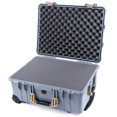 Pelican 1560 Case, Silver with Desert Tan Handles & Latches Pick & Pluck Foam with Convolute Lid Foam ColorCase 015600-0001-180-310