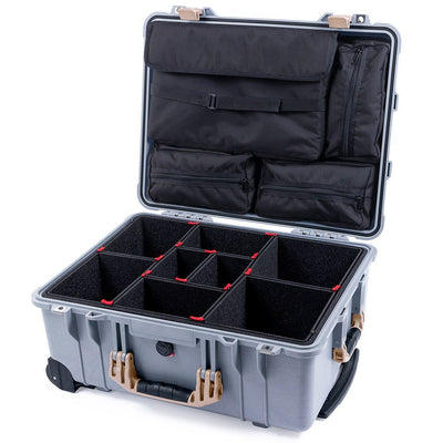 Pelican 1560 Case, Silver with Desert Tan Handles & Latches TrekPak Divider System with Computer Pouch ColorCase 015600-0220-180-310