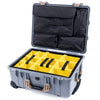 Pelican 1560 Case, Silver with Desert Tan Handles & Latches Yellow Padded Microfiber Dividers with Computer Pouch ColorCase 015600-0210-180-310