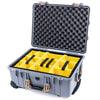 Pelican 1560 Case, Silver with Desert Tan Handles & Latches Yellow Padded Microfiber Dividers with Convolute Lid Foam ColorCase 015600-0010-180-310