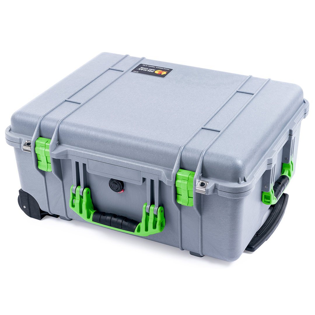 Pelican 1560 Case, Silver with Lime Green Handles &amp; Latches ColorCase 