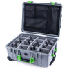 Pelican 1560 Case, Silver with Lime Green Handles & Latches Gray Padded Microfiber Dividers with Mesh Lid Organizer ColorCase 015600-0170-180-300