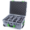 Pelican 1560 Case, Silver with Lime Green Handles & Latches Gray Padded Microfiber Dividers with Convolute Lid Foam ColorCase 015600-0070-180-300