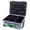 Pelican 1560 Case, Silver with Lime Green Handles & Latches TrekPak Divider System with Computer Pouch ColorCase 015600-0220-180-300