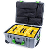 Pelican 1560 Case, Silver with Lime Green Handles & Latches Yellow Padded Microfiber Dividers with Computer Pouch ColorCase 015600-0210-180-300