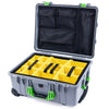 Pelican 1560 Case, Silver with Lime Green Handles & Latches Yellow Padded Microfiber Dividers with Mesh Lid Organizer ColorCase 015600-0110-180-300