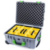 Pelican 1560 Case, Silver with Lime Green Handles & Latches Yellow Padded Microfiber Dividers with Convolute Lid Foam ColorCase 015600-0010-180-300