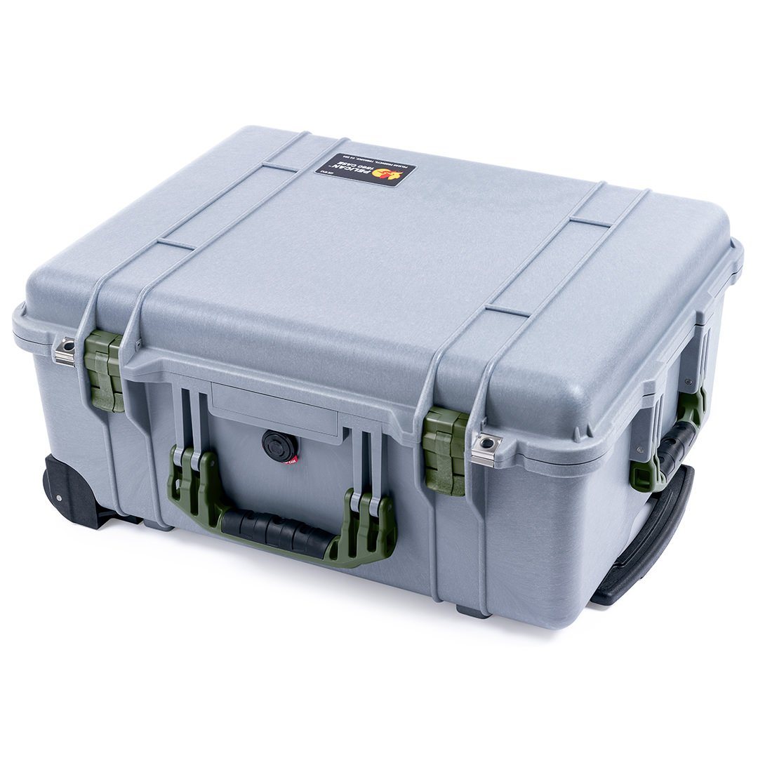 Pelican 1560 Case, Silver with OD Green Handles & Latches ColorCase 