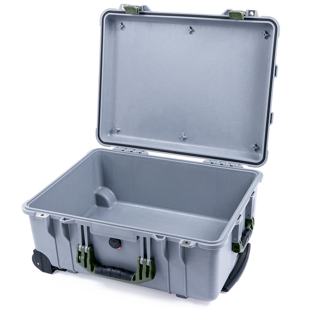 Pelican 1560 Case, Silver with OD Green Handles &amp; Latches None (Case Only) ColorCase 015600-0000-180-130