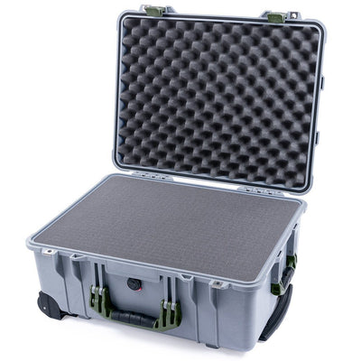 Pelican 1560 Case, Silver with OD Green Handles & Latches Pick & Pluck Foam with Convolute Lid Foam ColorCase 015600-0001-180-130