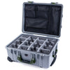 Pelican 1560 Case, Silver with OD Green Handles & Latches Gray Padded Microfiber Dividers with Mesh Lid Organizer ColorCase 015600-0170-180-130