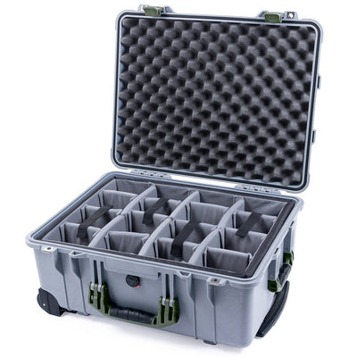 Pelican 1560 Case, Silver with OD Green Handles & Latches Gray Padded Microfiber Dividers with Convolute Lid Foam ColorCase 015600-0070-180-130