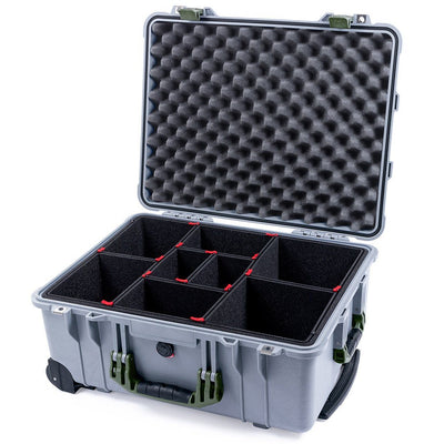 Pelican 1560 Case, Silver with OD Green Handles & Latches TrekPak Divider System with Convolute Lid Foam ColorCase 015600-0020-180-130