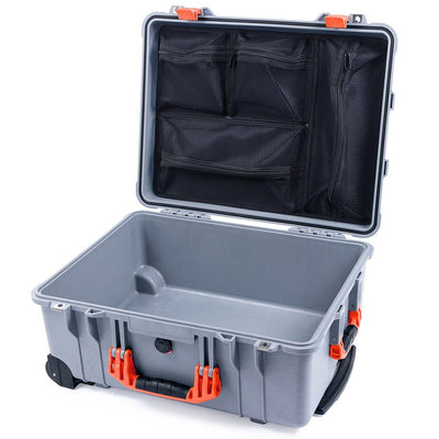 Pelican 1560 Case, Silver with Orange Handles & Latches Mesh Lid Organizer Only ColorCase 015600-0100-180-150