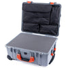 Pelican 1560 Case, Silver with Orange Handles & Latches Pick & Pluck Foam with Computer Pouch ColorCase 015600-0201-180-150