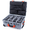 Pelican 1560 Case, Silver with Orange Handles & Latches Gray Padded Microfiber Dividers with Computer Pouch ColorCase 015600-0270-180-150