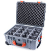 Pelican 1560 Case, Silver with Orange Handles & Latches Gray Padded Microfiber Dividers with Convolute Lid Foam ColorCase 015600-0070-180-150