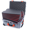 Pelican 1560 Case, Silver with Orange Handles & Latches Custom Tool Kit (6 Foam Inserts with Convolute Lid Foam) ColorCase 015600-0060-180-150