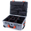 Pelican 1560 Case, Silver with Orange Handles & Latches TrekPak Divider System with Computer Pouch ColorCase 015600-0220-180-150