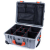 Pelican 1560 Case, Silver with Orange Handles & Latches TrekPak Divider System with Mesh Lid Organizer ColorCase 015600-0120-180-150