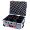 Pelican 1560 Case, Silver with Orange Handles & Latches TrekPak Divider System with Convolute Lid Foam ColorCase 015600-0020-180-150