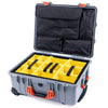 Pelican 1560 Case, Silver with Orange Handles & Latches Yellow Padded Microfiber Dividers with Computer Pouch ColorCase 015600-0210-180-150