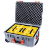 Pelican 1560 Case, Silver with Orange Handles & Latches Yellow Padded Microfiber Dividers with Convolute Lid Foam ColorCase 015600-0010-180-150