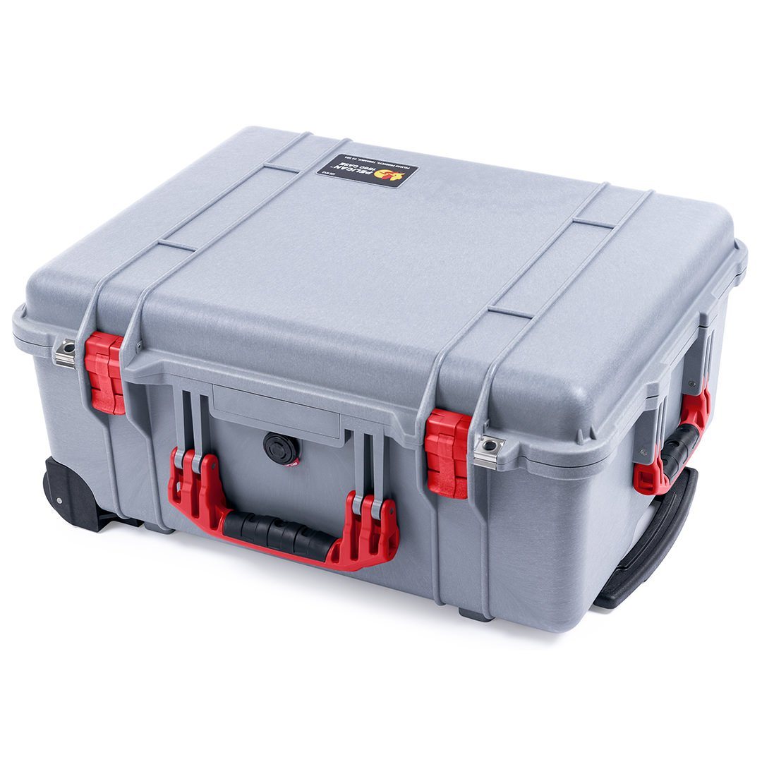 Pelican 1560 Case, Silver with Red Handles & Latches ColorCase 
