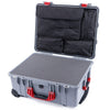 Pelican 1560 Case, Silver with Red Handles & Latches Pick & Pluck Foam with Computer Pouch ColorCase 015600-0201-180-320