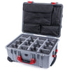 Pelican 1560 Case, Silver with Red Handles & Latches Gray Padded Microfiber Dividers with Computer Pouch ColorCase 015600-0270-180-320