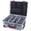 Pelican 1560 Case, Silver with Red Handles & Latches Gray Padded Microfiber Dividers with Mesh Lid Organizer ColorCase 015600-0170-180-320