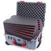 Pelican 1560 Case, Silver with Red Handles & Latches Custom Tool Kit (6 Foam Inserts with Convolute Lid Foam) ColorCase 015600-0060-180-320