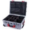 Pelican 1560 Case, Silver with Red Handles & Latches TrekPak Divider System with Mesh Lid Organizer ColorCase 015600-0120-180-320