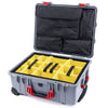 Pelican 1560 Case, Silver with Red Handles & Latches Yellow Padded Microfiber Dividers with Computer Pouch ColorCase 015600-0210-180-320