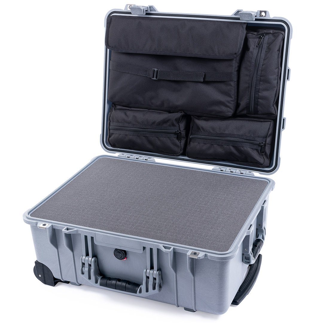 Pelican 1560 Case, Silver Pick &amp; Pluck Foam with Computer Pouch ColorCase 015600-0201-180-180