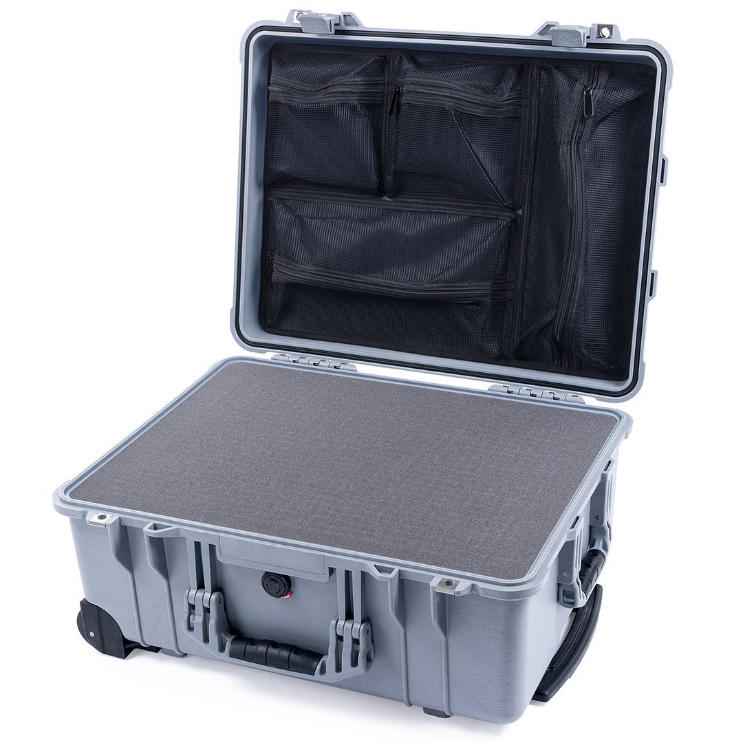Pelican 1560 Case, Silver Pick &amp; Pluck Foam with Mesh Lid Organizer ColorCase 015600-0101-180-180